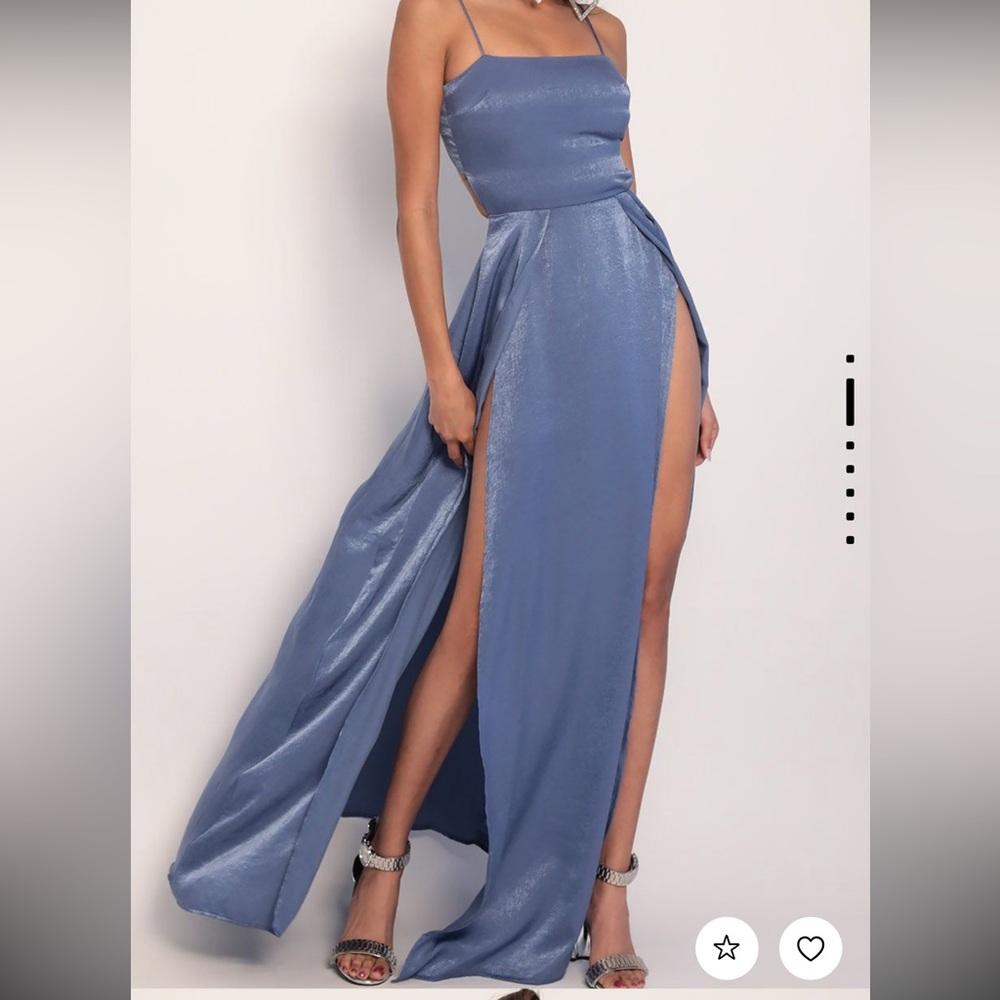 Lucy in the Sky Gala Satin Maxi Dress in Palace Blue